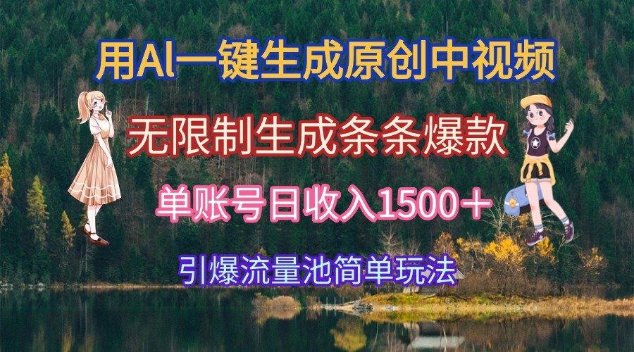 用Al一键生成原创中视频，无限制生成条条爆款，单账号日收入1500＋引爆...-hl998
