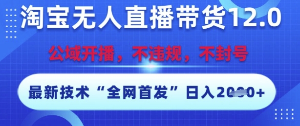 淘宝无人直播带货12.0，最新技术，不封号，不违规，操作简单，开播爆单，日入多张【揭秘】-hl998