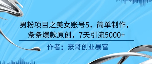 男粉项目之美女账号5，简单制作，条条爆款原创，7天引流5000+-hl998