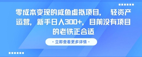 零成本变现的咸鱼虚拟项目， 轻资产运营，新手日入3张+，目前没有项目的老铁正合适-hl998