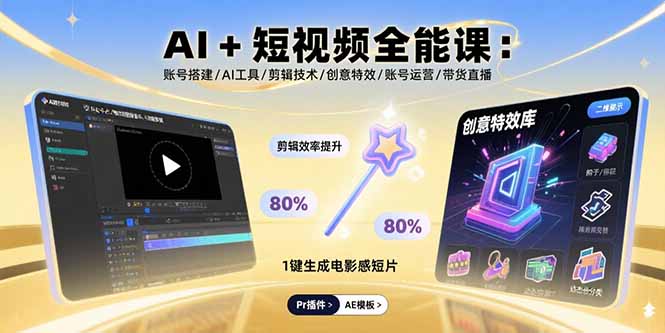 AI+短视频全能课：账号搭建/AI工具/剪辑技术/创意特效/账号运营/带货直播-hl998
