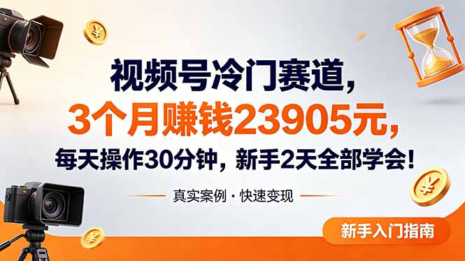 视频号冷门赛道，3个月变现23905元，新手2天学会 每天操作30分钟！-hl998
