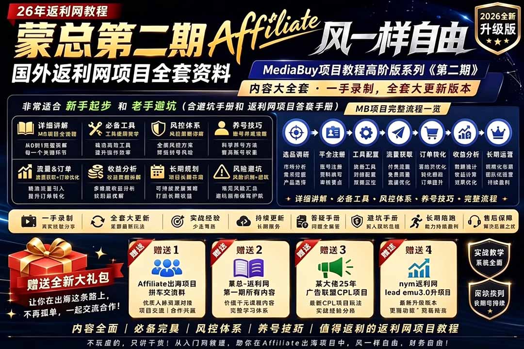 2026国外返利网高阶二期教程，深耕MediaBuy项目变现玩法，系统化进阶突破运营收益瓶颈-hl998