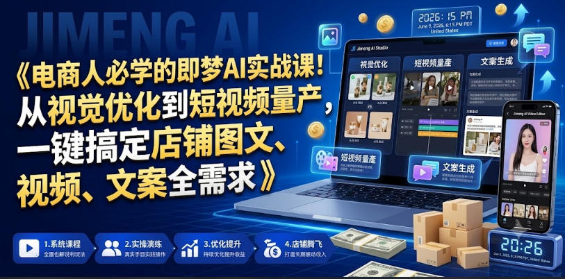 电商人必学的即梦AI实战课！从视觉优化到短视频量产，一键搞定店铺图文、视频、文案全需求-hl998