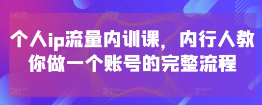 个人ip流量内训课，内行人教你做一个账号的完整流程-hl998