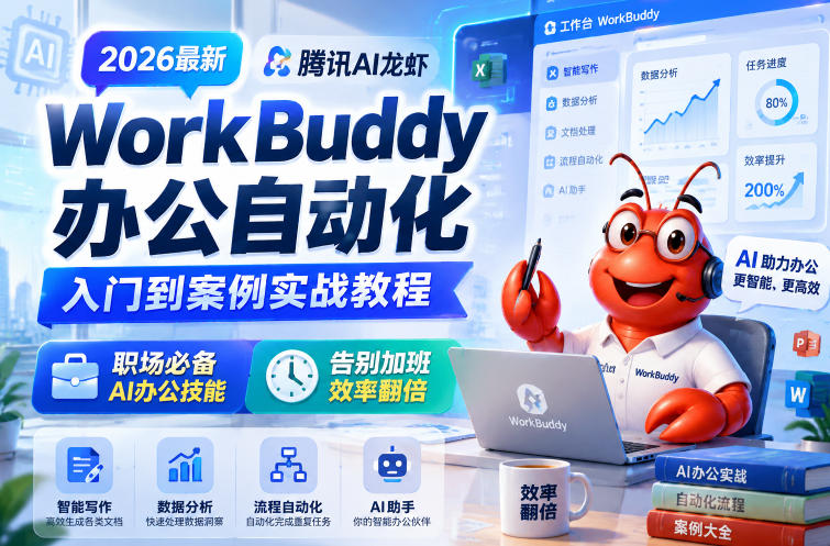 2026最新腾讯AI龙虾WorkBuddy办公自动化入门到案例实战教程，职场必备AI办公技能，告别加班，效率翻倍-hl998