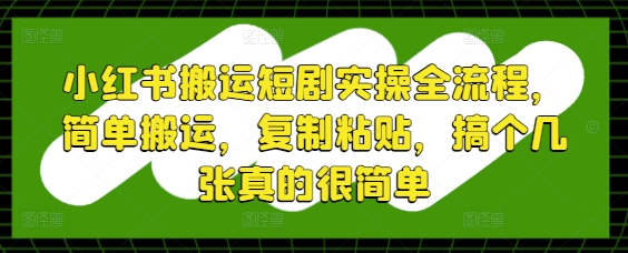 小红书搬运短剧实操全流程，简单搬运，复制粘贴，搞个几张真的很简单-hl998