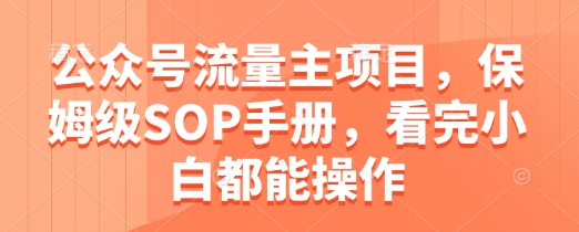 公众号流量主项目，保姆级SOP手册，看完小白都能操作-hl998