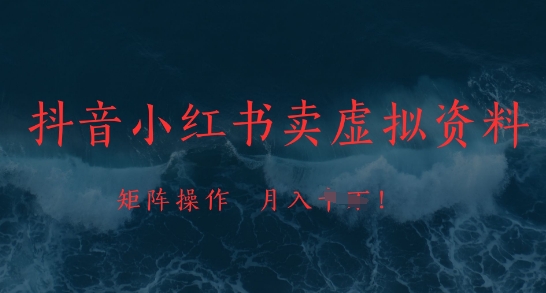 抖音小红书卖虚拟资料，市场需求一直存在，矩阵操作，月入1w+-hl998