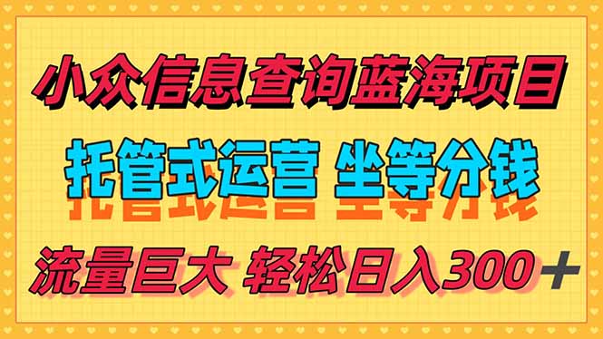 稳定日入300＋，小众信息查询蓝海项目，全程懒人式托管，解放你的时间-hl998