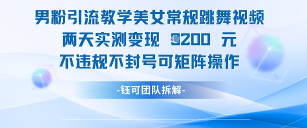 男粉引流教学美女常规跳舞视频两天实测变现1k+，不违规不封号可矩阵操作-hl998