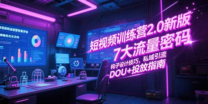 短视频训练营2.0新版，7大流量密码/钩子设计技巧/私域引流/DOU+投放指南-hl998