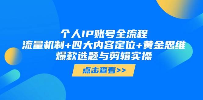 个人IP账号全流程：流量机制+四大内容定位+黄金思维, 爆款选题与剪辑实操-hl998