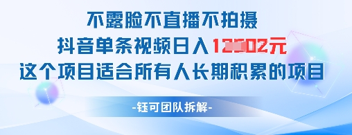 不露脸不直播不拍摄抖音单条视频日入1k+这个项目适合所有人长期积累的项目-hl998
