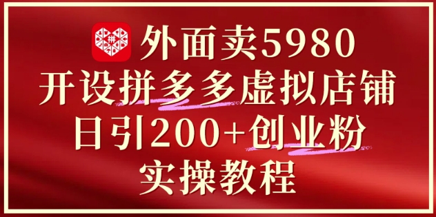 外面卖5980开设拼多多虚拟店铺：单日引流200+创业付费粉实战教程-hl998