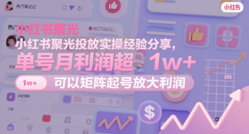 小红书聚光投放实操经验分享，单号月利润超1w+，可以矩阵起号放大利润-hl998