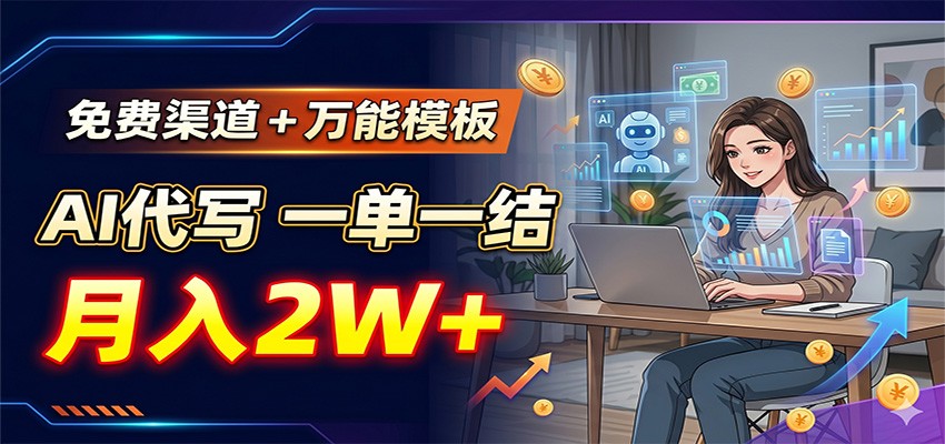 免费渠道+万能模板，AI代写一单一结，月入2W+-hl998