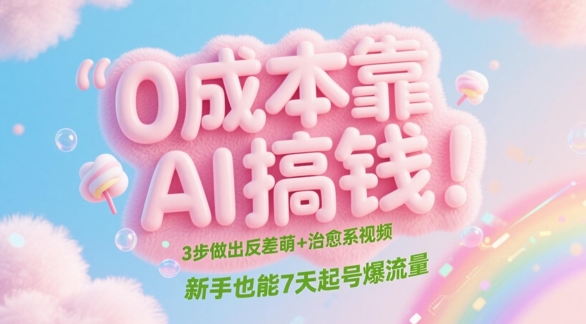 0成本靠AI搞钱！3步做出反差萌+治愈系视频，新手也能7天起号爆流量-hl998