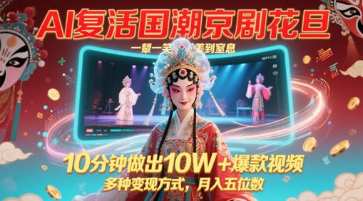 AI复活国潮京剧花旦，一颦一笑美到窒息，10分钟做出10W+爆款视频，多种变现方式，月入五位数-hl998