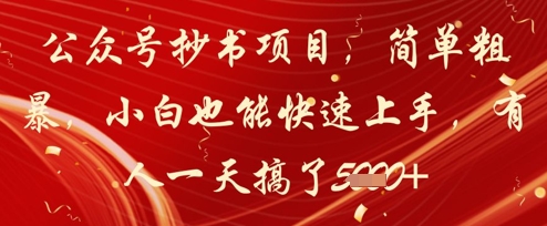 公众号抄书项目，简单粗暴，小白也能快速上手，有人一天搞了1k+-hl998