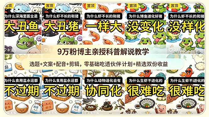 9w粉博主亲授科普解说教学：选题+文案+配音+剪辑，零基础吃透伙伴计划+精选双份收益-hl998
