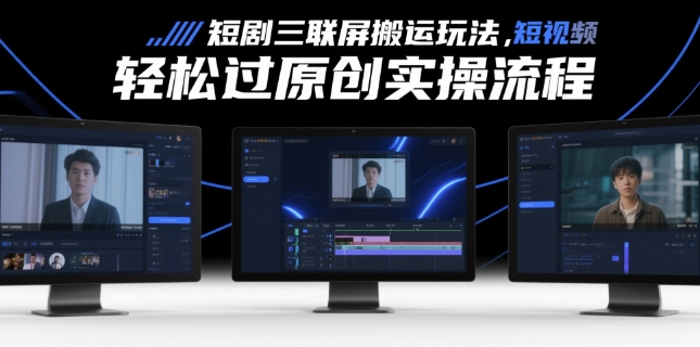 短剧三联屏搬运玩法，短剧搬运轻松过原创实操流程-hl998