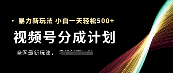 视频号分成计划，全网最暴力玩法，新手一天也能轻松5张+-hl998