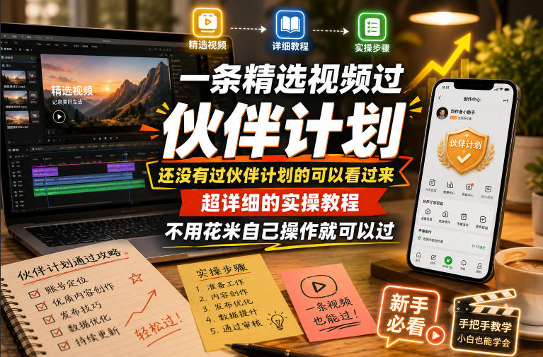 一条精选视频过伙伴计划，还没有过伙伴计划的可以看过来，超详细的实操教程，不用花米自己操作就可以过-hl998