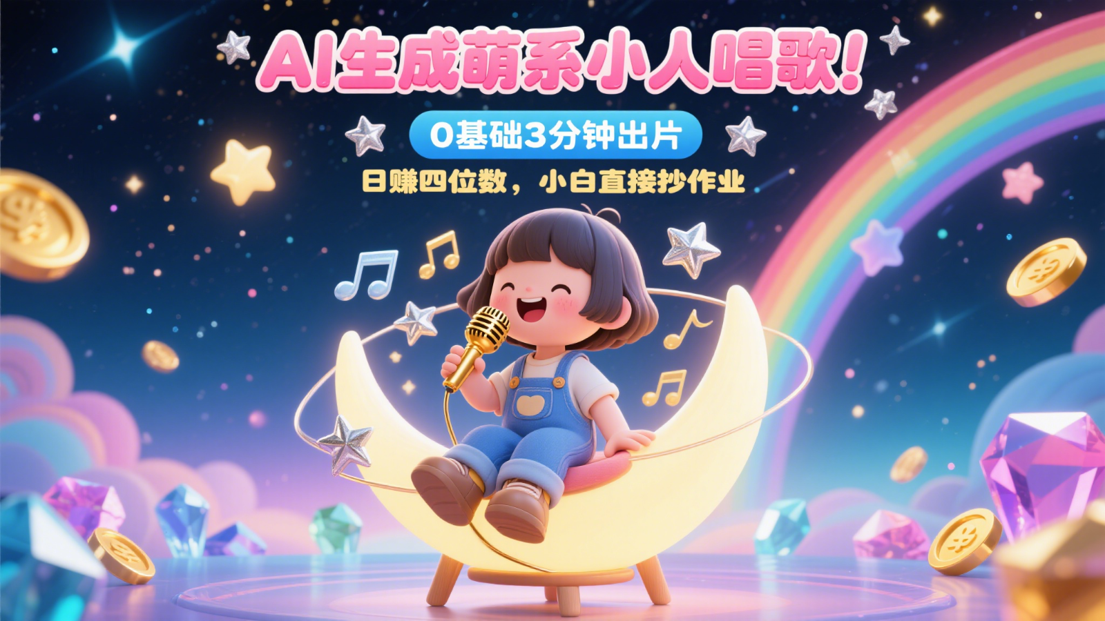 AI生成萌系小人唱歌！0基础3分钟出片，28个作品涨粉9万，日赚四位数，小白直接抄作业-hl998