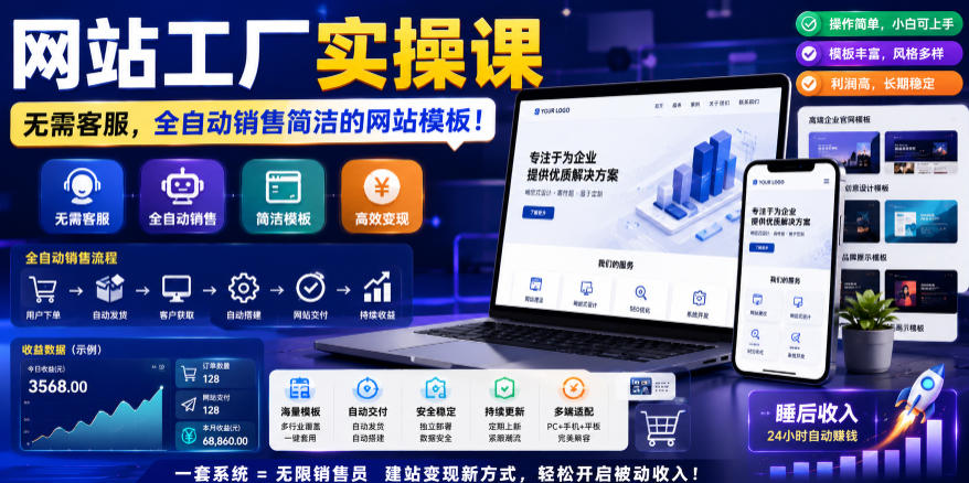 网站工厂实操课，无需客服，网站模板自动赚钱！【原创双语字幕】-hl998