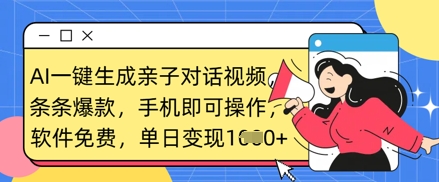 AI一键生成亲子对话视频，条条爆款，一部手机即可操作，单日变现数张-hl998