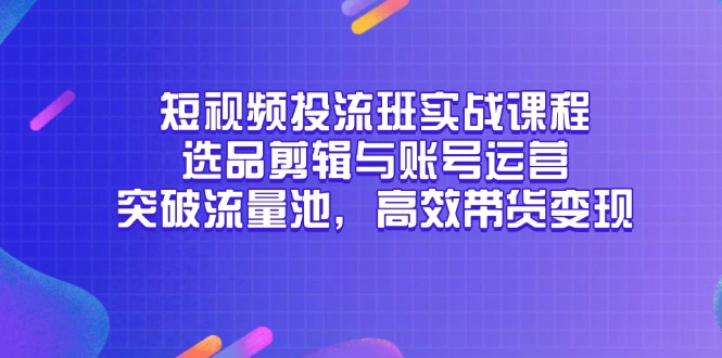 短视频投流班实战课程，选品剪辑与账号运营，突破流量池，高效带货变现-hl998