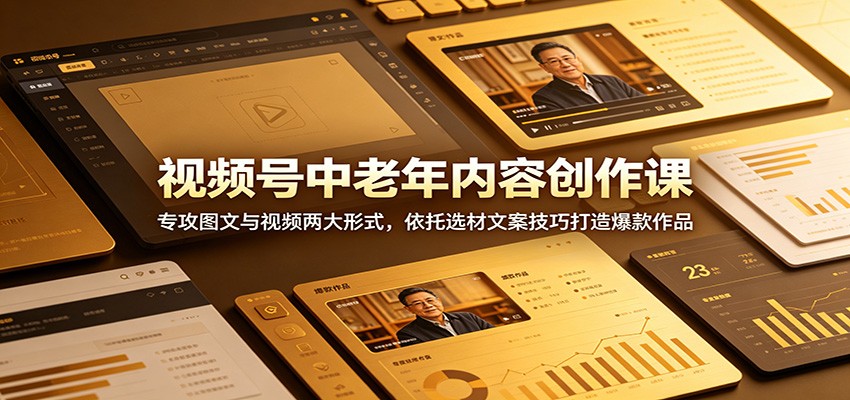 视频号中老年内容创作课：专攻图文与视频两大形式，依托选材文案技巧打造爆款作品-hl998