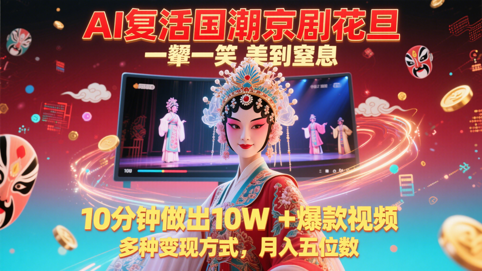AI复活国潮京剧花旦，一颦一笑美到窒息，10分钟做出10W+爆款视频，多种变现方式-hl998