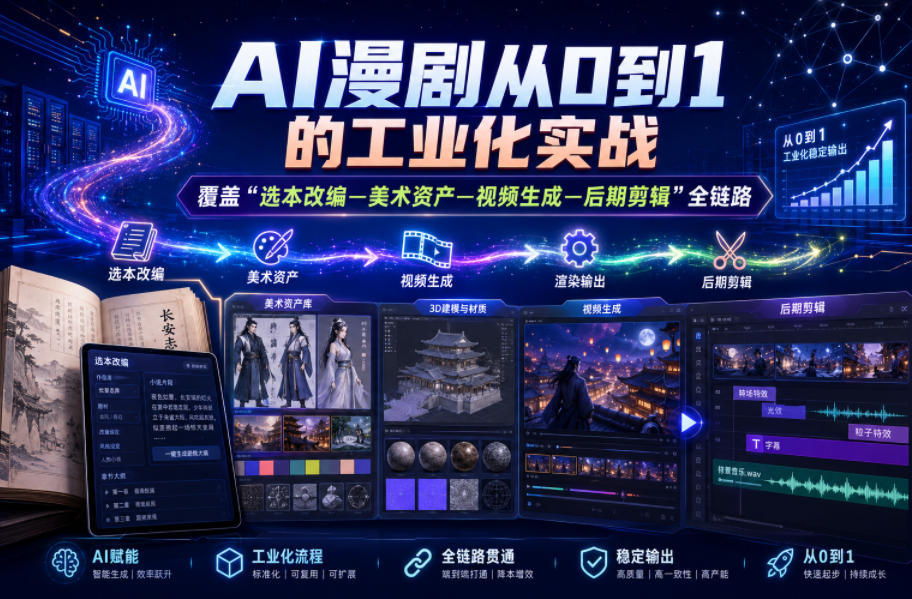 AI漫剧从0到1的工业化实战，覆盖“选本改编—美术资产—视频生成—后期剪辑”全链路(更新6月)-hl998
