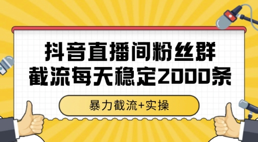 抖音直播间粉丝群暴力截流，一台电脑每天稳定2000条数据，暴力截流+实操 【揭秘】-hl998