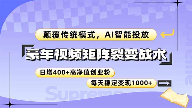 豪车视频矩阵裂变战术，颠覆传统模式，AI智能投放，日增400+高净值创业...-hl998