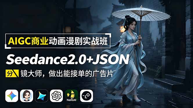 AIGC商业动画漫剧实战班：Seedance2.0+JSON分镜大师，做出能接单的广告片-hl998