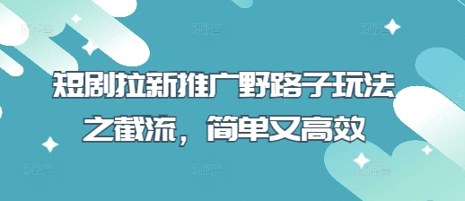 短剧拉新推广野路子玩法之截流，简单又高效-hl998