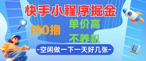 快手小程序掘金，纯0撸，单价高不养机 利用空闲时间做一做，一天好几张【揭秘】-hl998