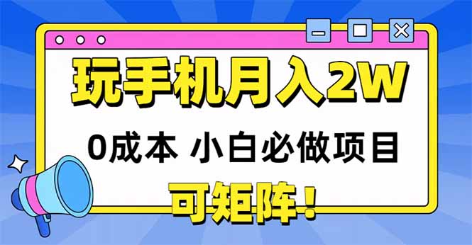 玩玩手机月入20000+，0成本小白必做项目，可矩阵-hl998