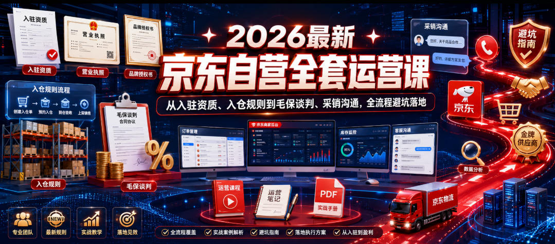 2026最新京东自营全套运营课，从入驻资质、入仓规则到毛保谈判、采销沟通，全流程避坑落地-hl998