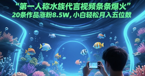 第一人称水族代言视频条条爆火，20条作品涨粉8.5W，小白轻松月入五位数-hl998