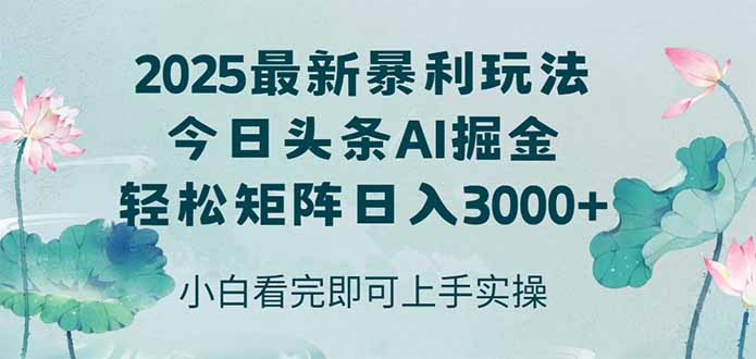 今日头条2025年最新暴利玩法，思路简单，复制粘贴，轻松实现矩阵日入3000+-hl998