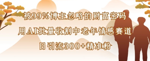 被99%博主忽略的财富密码：用AI批量收割中老年情感赛道，日引流300+精准粉-hl998