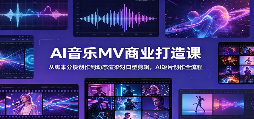AI音乐MV商业打造课：从脚本分镜创作到动态渲染对口型剪辑，AI短片创作全流程-hl998