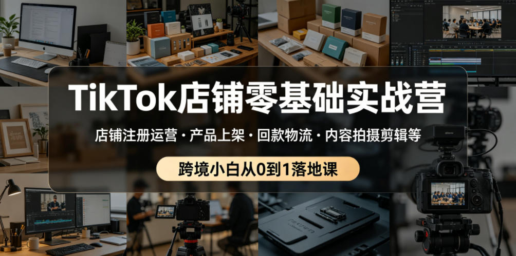 TikTok店铺零基础实战营，店铺注册运营・产品上架・回款物流・内容拍摄剪辑等 ，跨境小白从0到1落地课-hl998