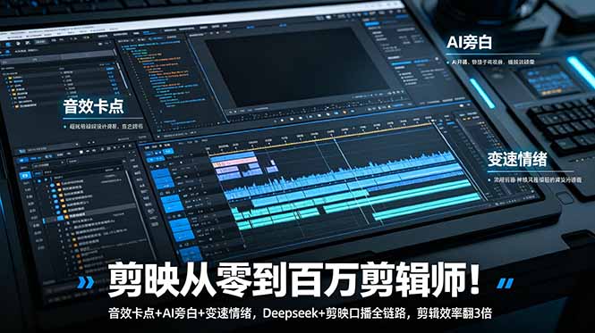 剪映从零到百万剪辑师！音效卡点+AI旁白+变速情绪，Deepseek+剪映口播全链路，剪辑效率翻3倍-hl998