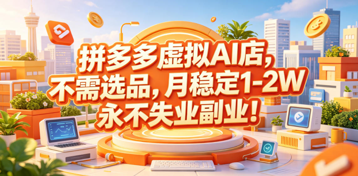拼多多虚拟AI店，不需选品，月稳定1-2W，永不失业副业！【揭秘】-hl998