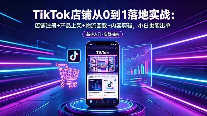 TikTok店铺从0到1落地实战：店铺注册+产品上架+物流回款+内容剪辑，小白也能出单-hl998